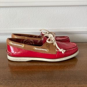 Sperry Top-Sider Women's Red Patent Leather Tan Boat Shoes